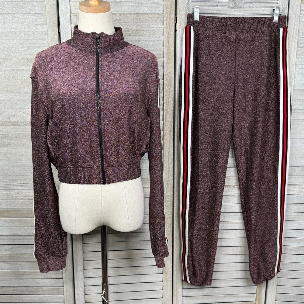 FASHION NOVA Rose Gold Sparkle Athleisure Set-Large